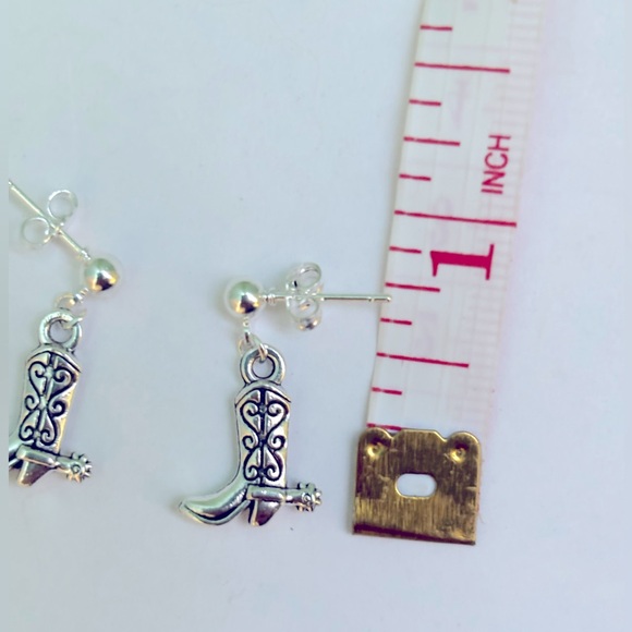 Cowgirl cowboy boot 925 sterling silver plated stud earrings western small - Picture 3 of 3